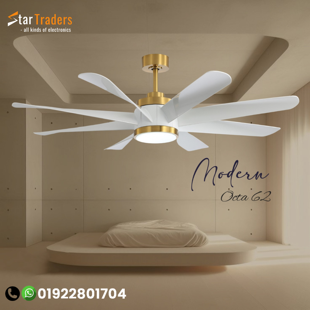 Modern Octa 62" 8-Blade LED Ceiling Fan - Elegant White & Gold