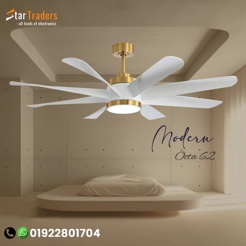 Modern Octa 62" 8-Blade LED Ceiling Fan - Elegant White & Gold