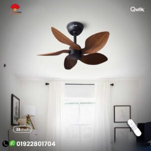 Qulik Flora 28″- Modern Decorative Silent ABS Blade with Remote Ceiling Fan (Dark Wood)