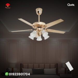 Qulik Luxoria UL 52″ -Glass Flower Lampshade Copper Motor Remote Control Under-light Ceiling Fan