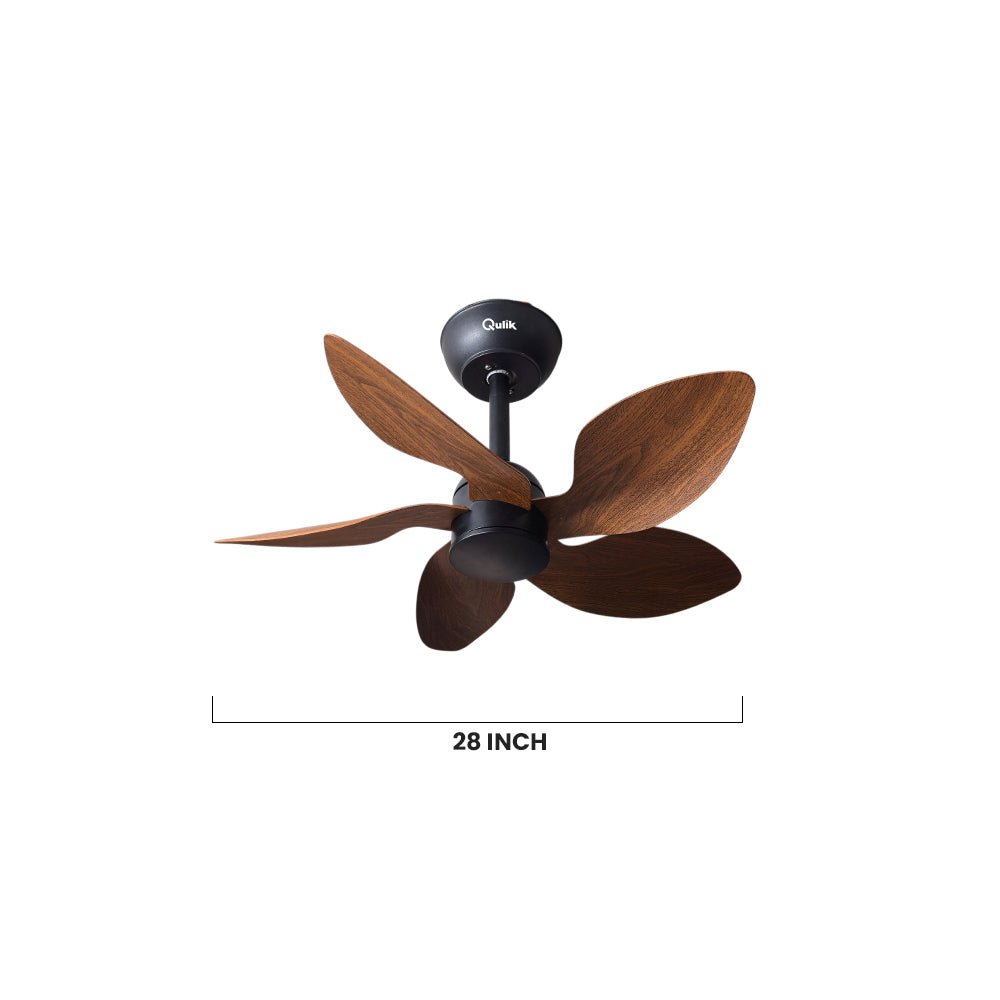Qulik Flora 28"- Modern Decorative Silent ABS Blade with Remote Ceiling Fan (Dark Wood)